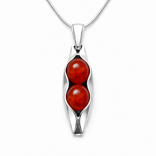 July Birthstone | Carnelian | Two Peas In A Pod Necklace | 14K Gold Filled or 925 Sterling silver | Personalised Gift Idea
