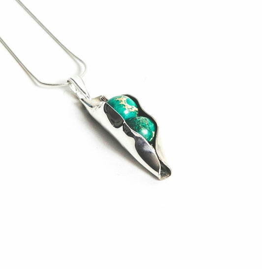 Dark Green Jasper | Two Peas In A Pod Necklace | 18ct Gold Filled or 925 Sterling silver | Personalised Gift Idea
