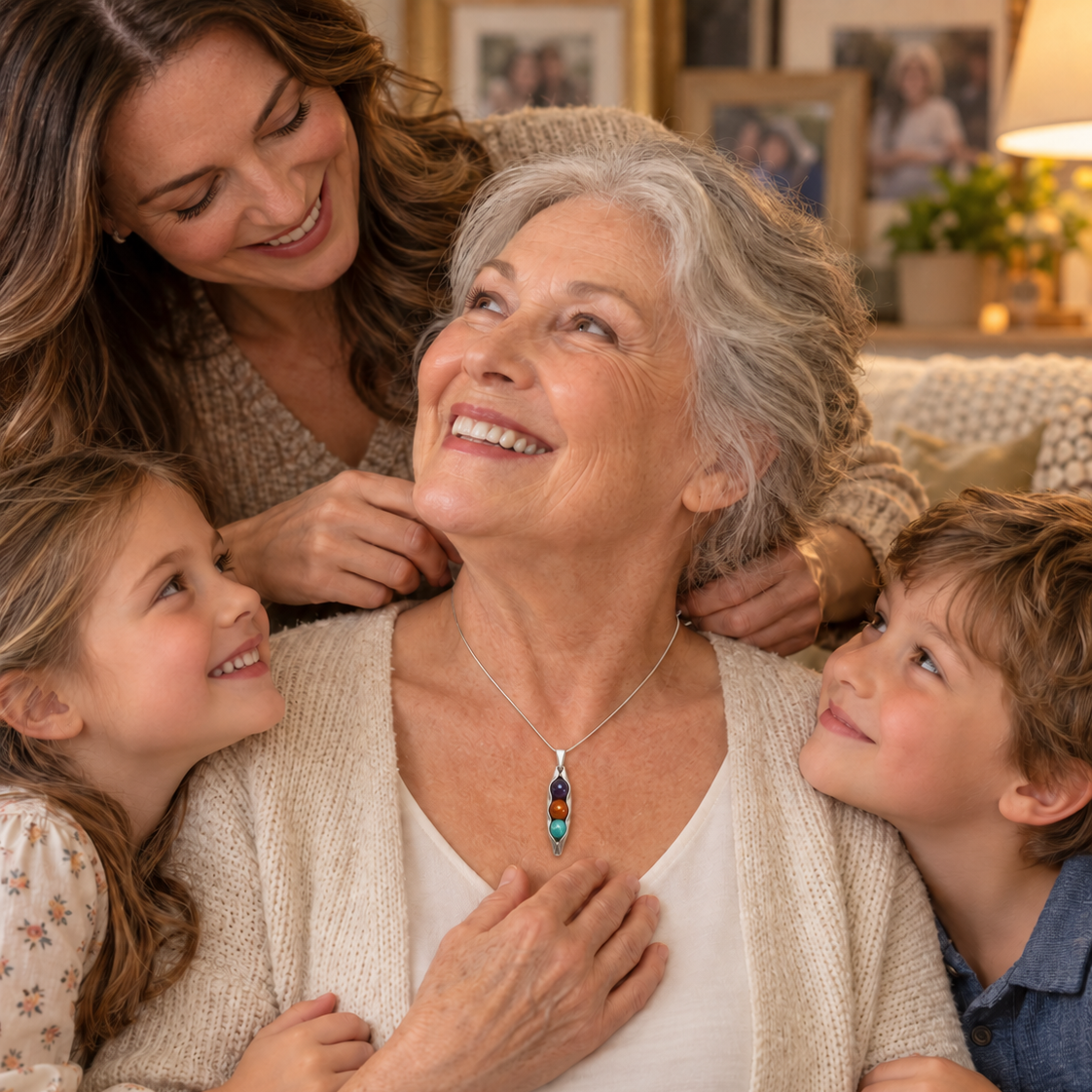 Personalised Grandma Necklace | Three Peas in a Pod Necklace |  Custom Birthstone & Engraving