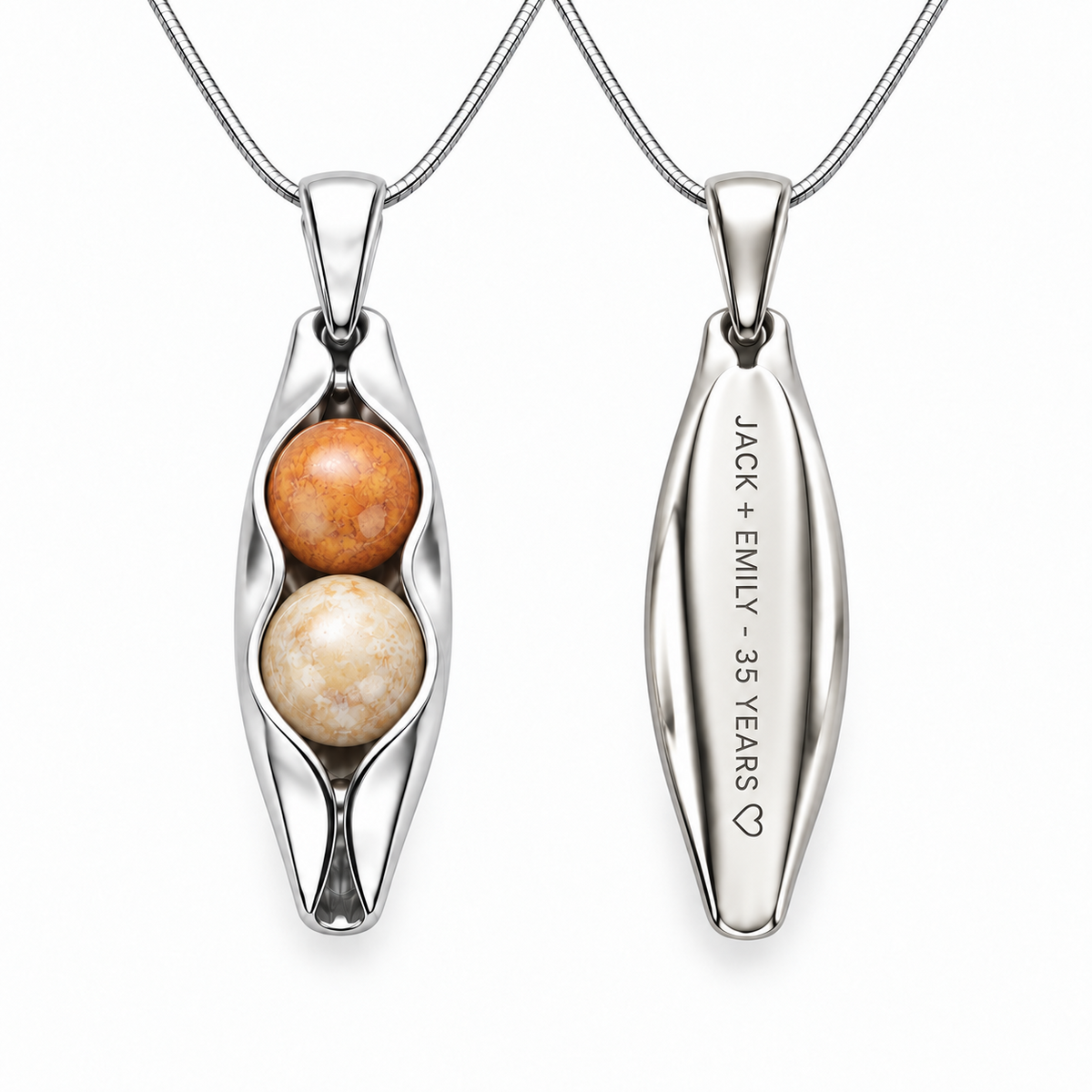 35th anniversary fossilised coral sterling silver necklace front and engraved back
