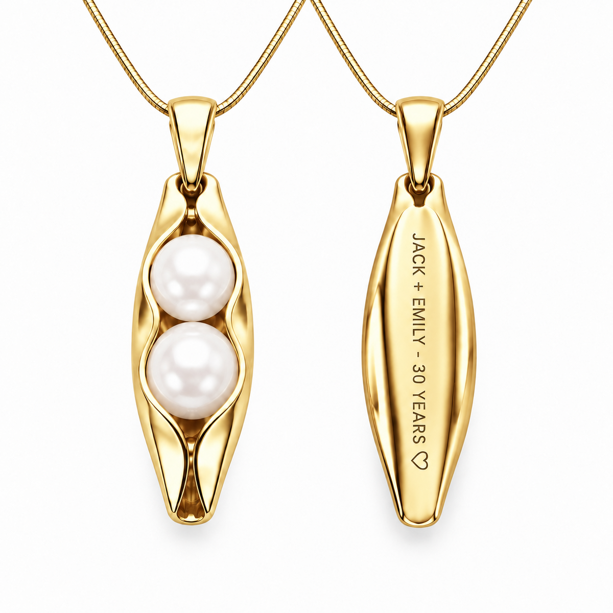 Example gold necklace front and engraved back