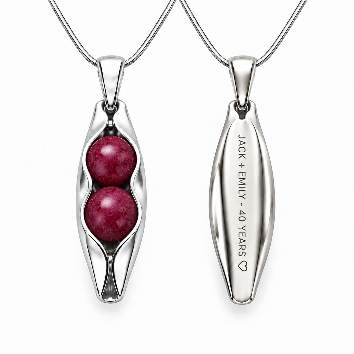 ruby anniversary necklace - sterling silver front and engraved back