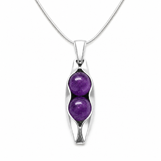 February Birthstone | Amethyst Stones | Two Peas In A Pod | Amethyst Necklace |Custom Engraving | February Necklace | Sterling Silver
