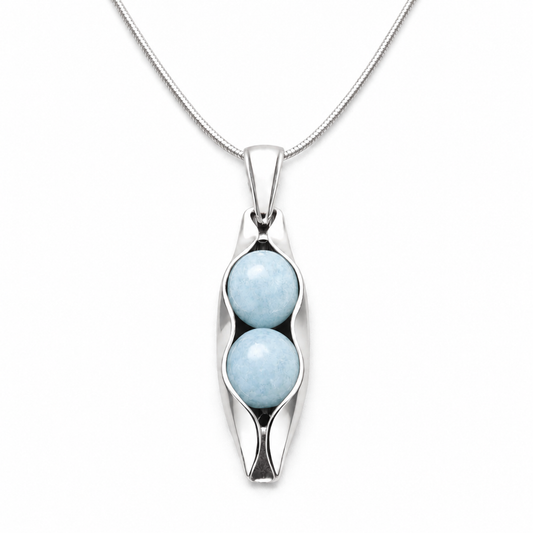March Birthstone | Aquamarine | Two Peas In A Pod Necklace | 14K Gold Filled or 925 Sterling silver | Personalised Gift Idea