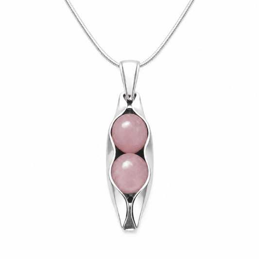 October Birthstone | Rose Quartz | Two Peas In A Pod Necklace | 14K Gold Filled or 925 Sterling silver | Personalised Gift Idea