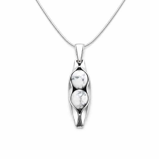 April Birthstone | White Howlite | Two Peas In A Pod Necklace | 14K Gold Filled or 925 Sterling silver | Personalised Gift Idea