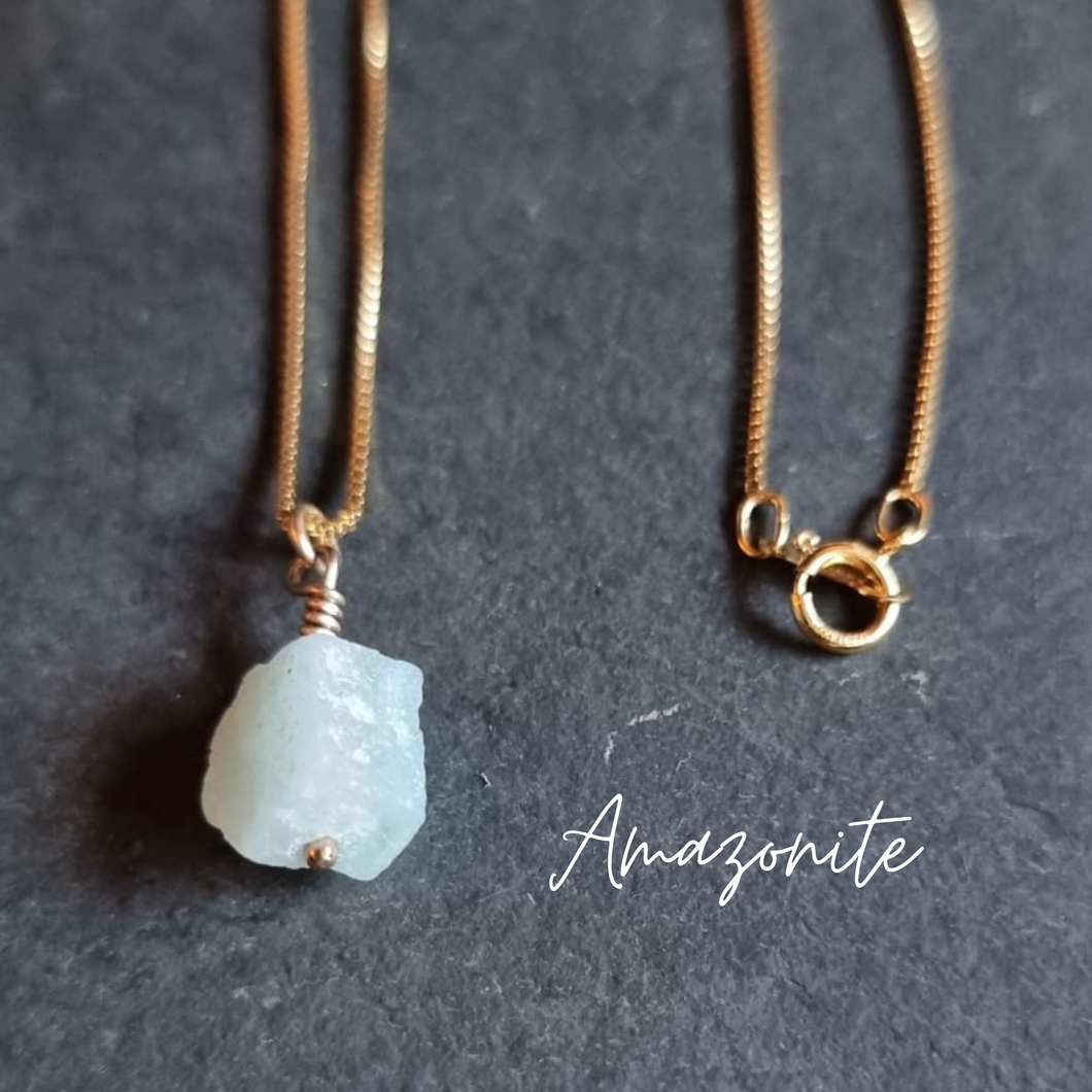 Rough  Raw Amazonite | Gold Necklace | Stone of Calm
