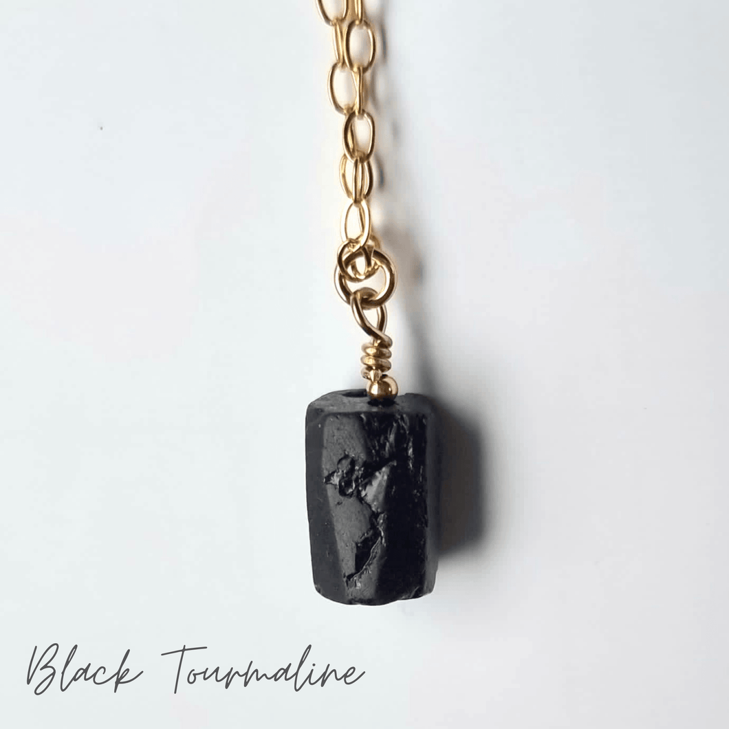 Raw Black Tourmaline | Gold Necklace | Stone of Protection