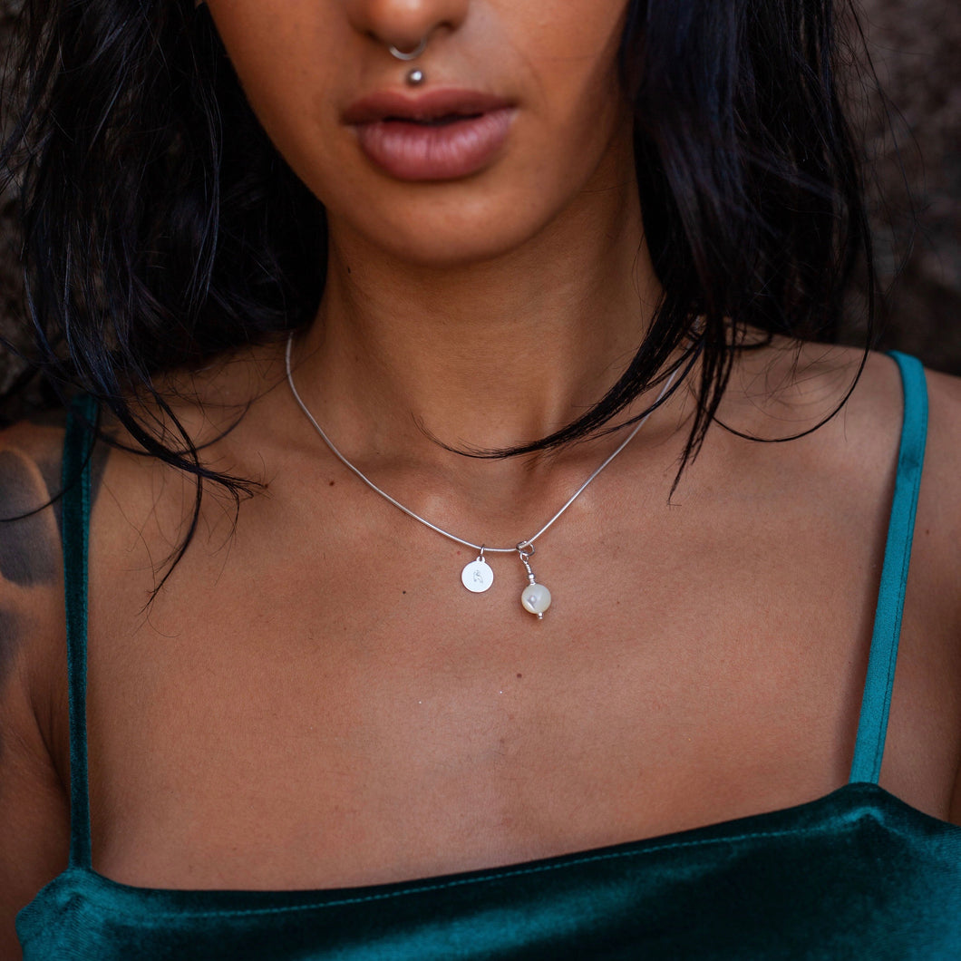 Tiny Initial & Birthstone Necklace