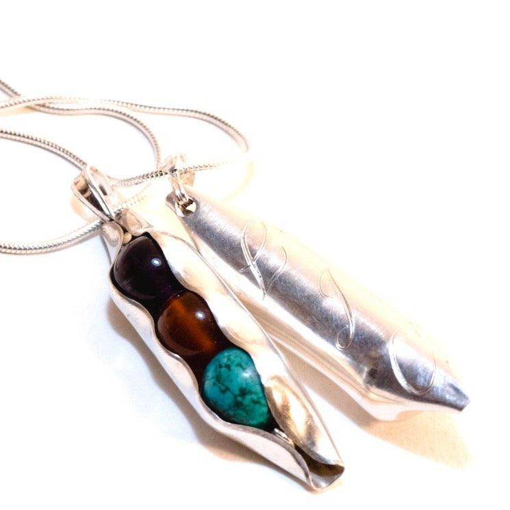 Mother's Day - Three Pea In A Pod - Engraved Initials & Any Birthstone Combination - RACHEL SHRIEVES DESIGN