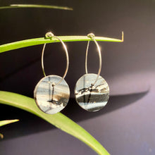 Load image into Gallery viewer, Black White Gold Marble | Big disc hoops | Sterling silver
