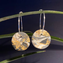 Load image into Gallery viewer, Black Grey White Marble | Big disc hoops | Sterling silver
