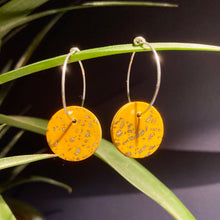 Load image into Gallery viewer, Mustard Gold Leaf | Big disc hoops | Sterling silver
