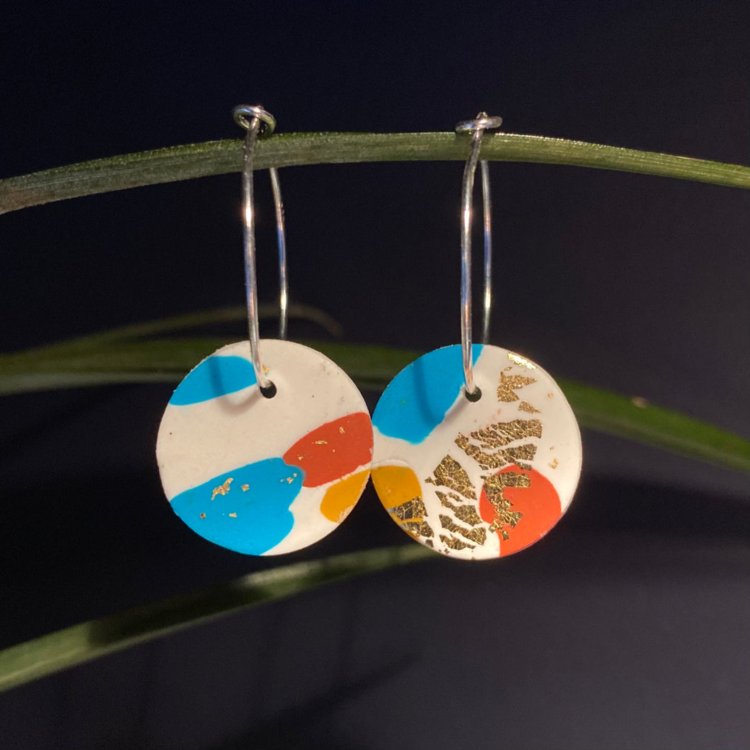Turquoise Terrazzo | Big disc hoops | Sterling silver