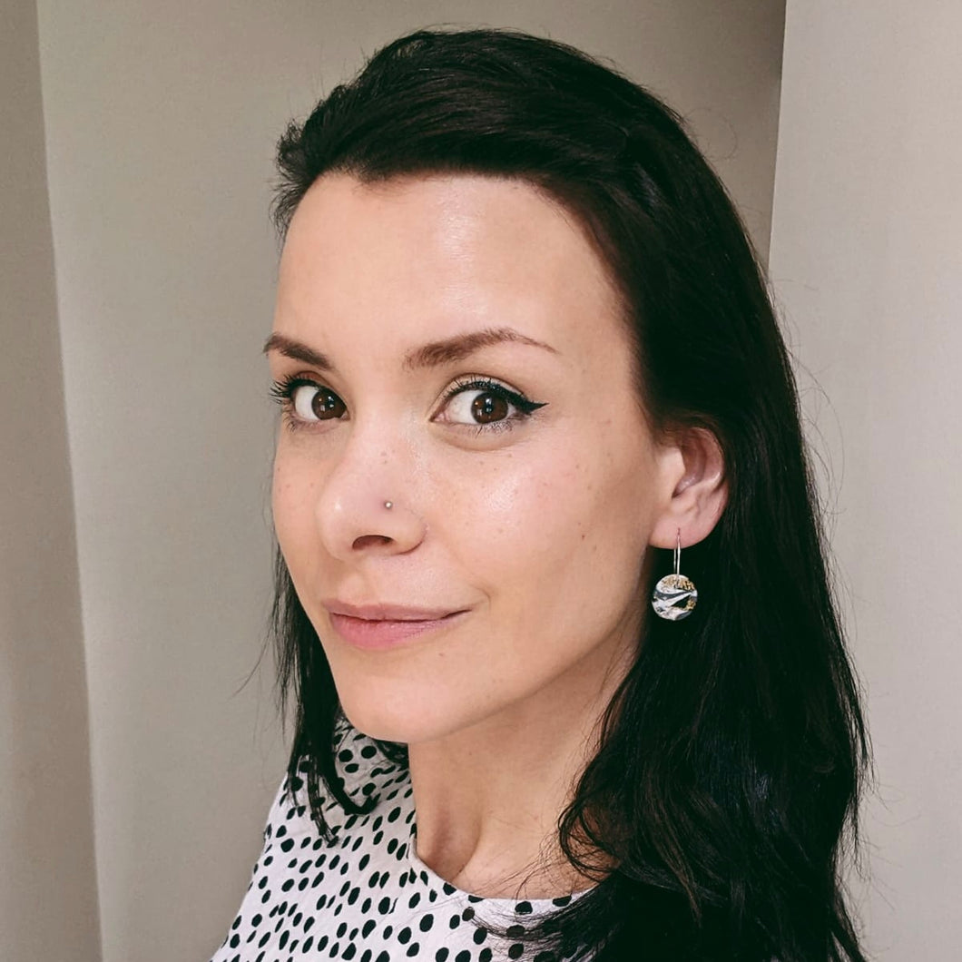 Black Grey White Marble | Big disc hoops | Sterling silver