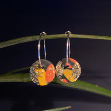 Load image into Gallery viewer, Black Yellow Terrazzo | Small disc hoops | Sterling silver
