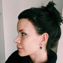 Load image into Gallery viewer, Black White Gold Marble | Small disc hoops | Sterling silver
