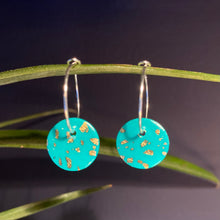 Load image into Gallery viewer, Teal Gold Leaf | Small disc hoops | Sterling silver
