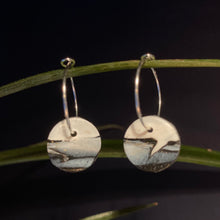 Load image into Gallery viewer, Black White Gold Marble | Small disc hoops | Sterling silver
