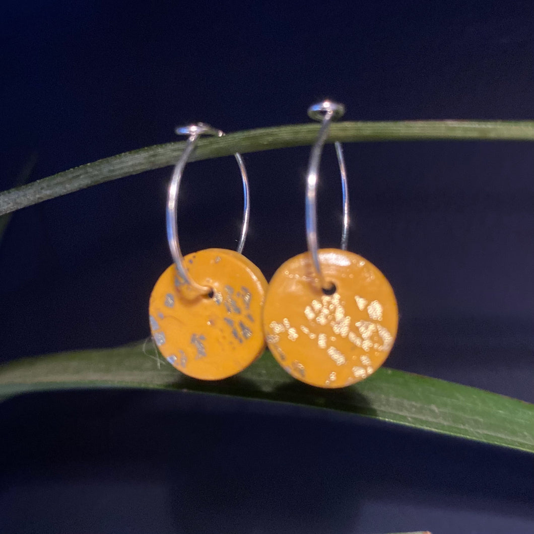 Mustard Gold Leaf | Small disc hoops | Sterling silver