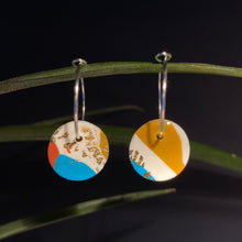 Load image into Gallery viewer, Turquoise White Terrazzo | Small disc hoops | Sterling silver
